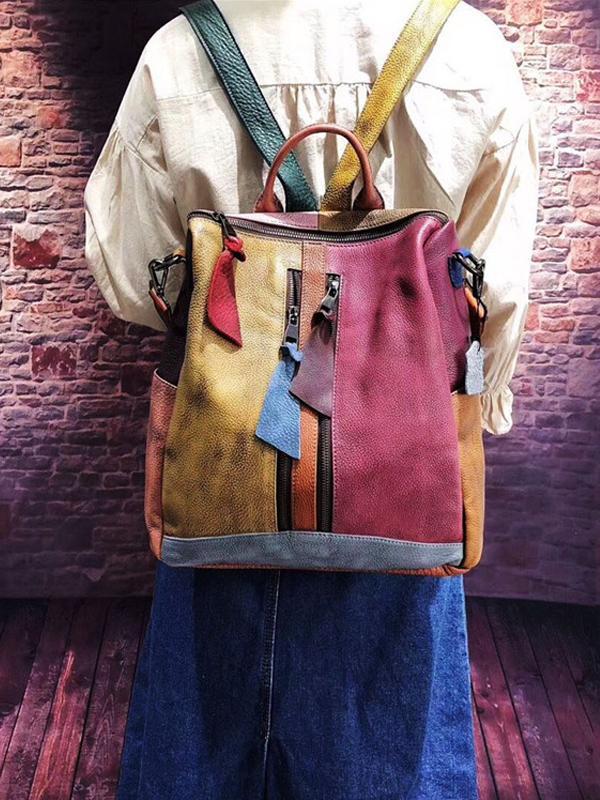 Vintage Colorful Manual Staining Backpack Bag