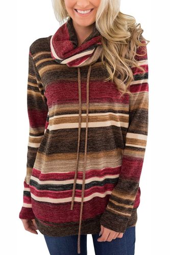 Casual Long Sleeve Striped Cotton Hoodies