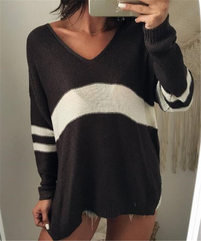 Fashion V Neck Striped Sweater