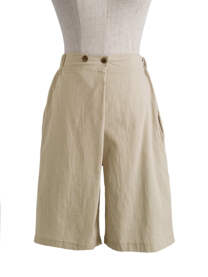 Cotton-Blend Casual Pockets Solid Pants