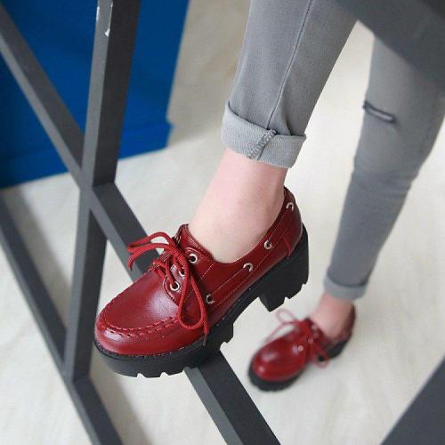 Women Spring/fall Daily Chunky Heel Lace-Up Oxfords