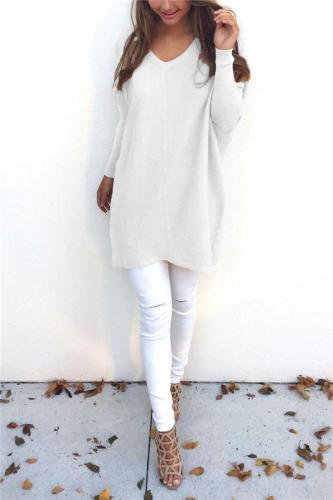 Loose Casual Pure Color Long-Sleeved Sweater