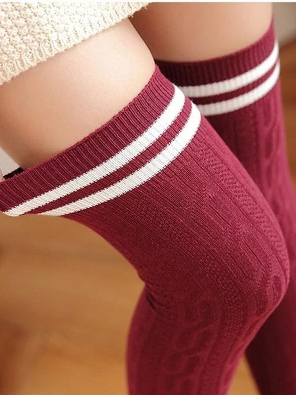 Cute Cotton Long High Overknee Striped Stockings
