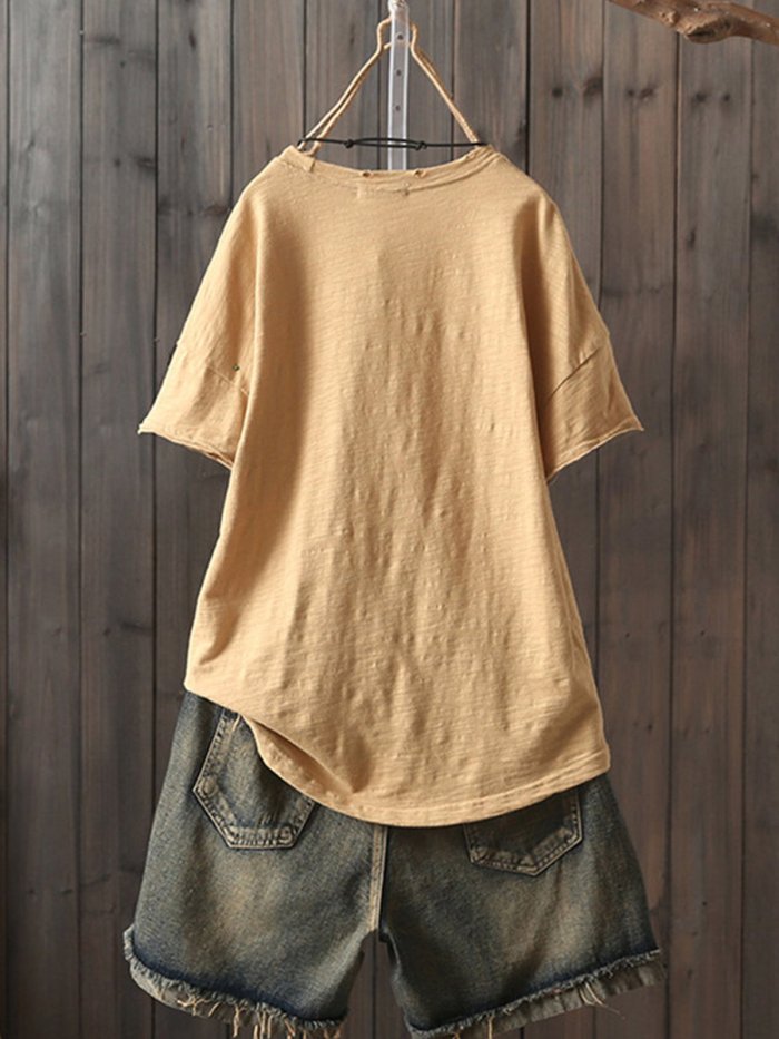 Solid Color Short Sleeve Crew Neck Overhead T-Shirt