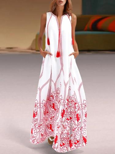 Red Embroidered Beach Cotton Maxi Dress