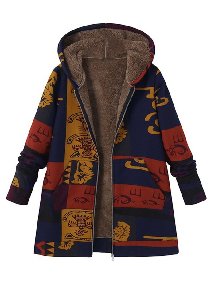 Fleece-lined Abstract Hoodie Winter Coat
