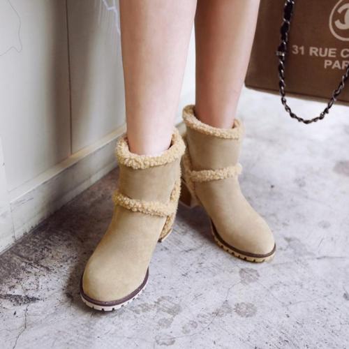 Womens Casual Chunky Heel Ankle Snow Boots