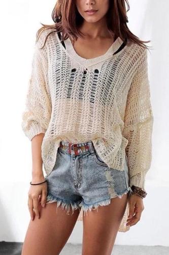 Fashion Sexy V Neck   Hollow Out Knit Sweaters