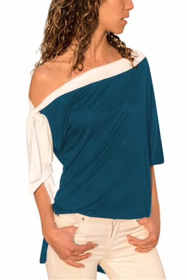 One Shoulder Solid Paneled Casual T-shirts