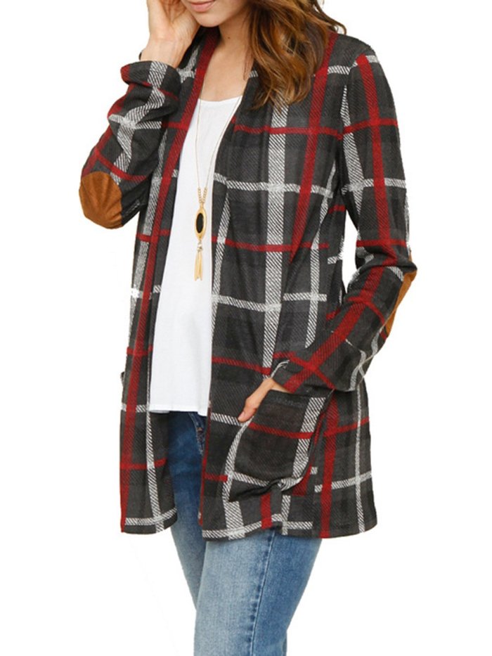 Apricot Casual Spandex Gingham Printed Outerwear