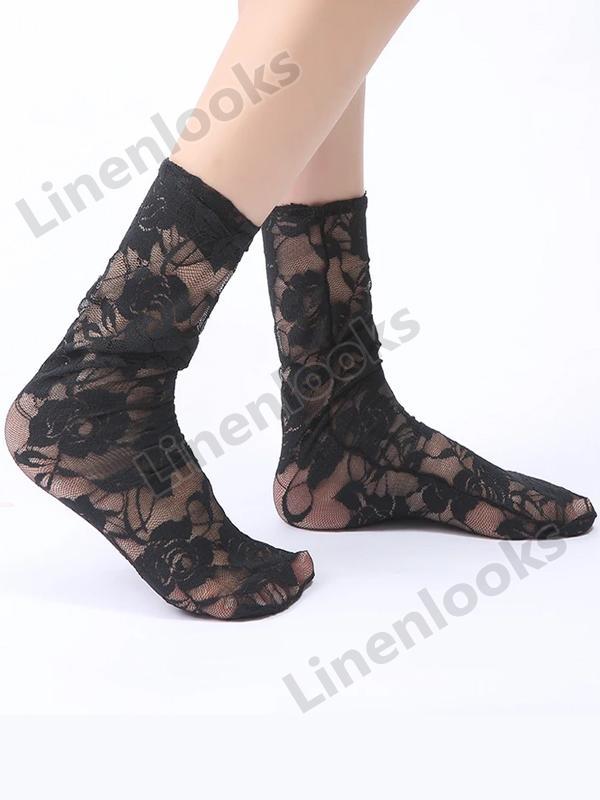 Women's Solid Color Lace Medium High Tube Lace Stockings