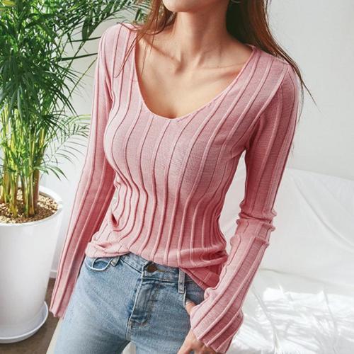 Casual Sexy Slim   Simple Pure Color Knitted Sweater Blouse