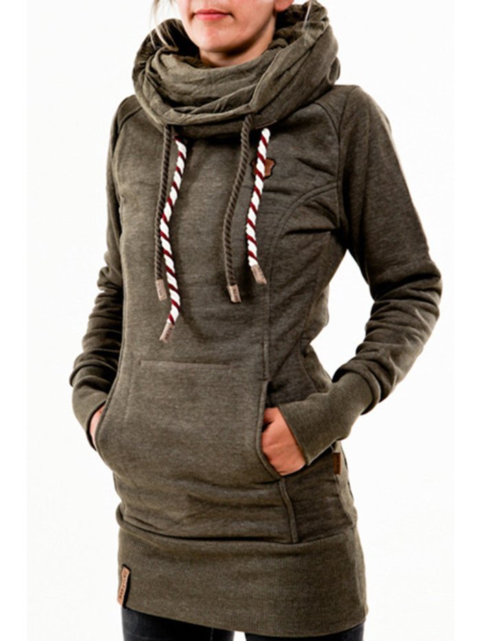 Women Cowl Neck Hoodie Cotton-blend Simple Long Sleeve sweatshirt