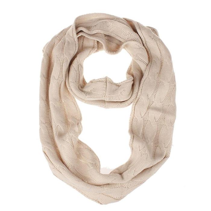 Knitted Cable Ring Scarf Women Soft Winter Infinity Scarves Cashmere Neck Circle Scarf
