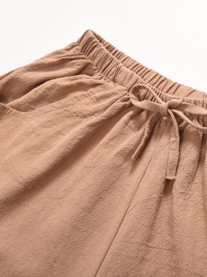 Women Shorts Pockets Drawstring Solid Casual Shorts