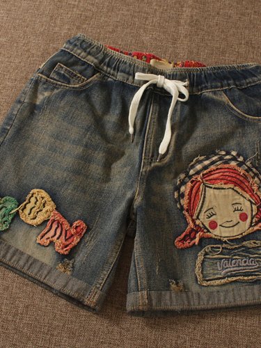 As Picture Pockets Denim Casual Pants
