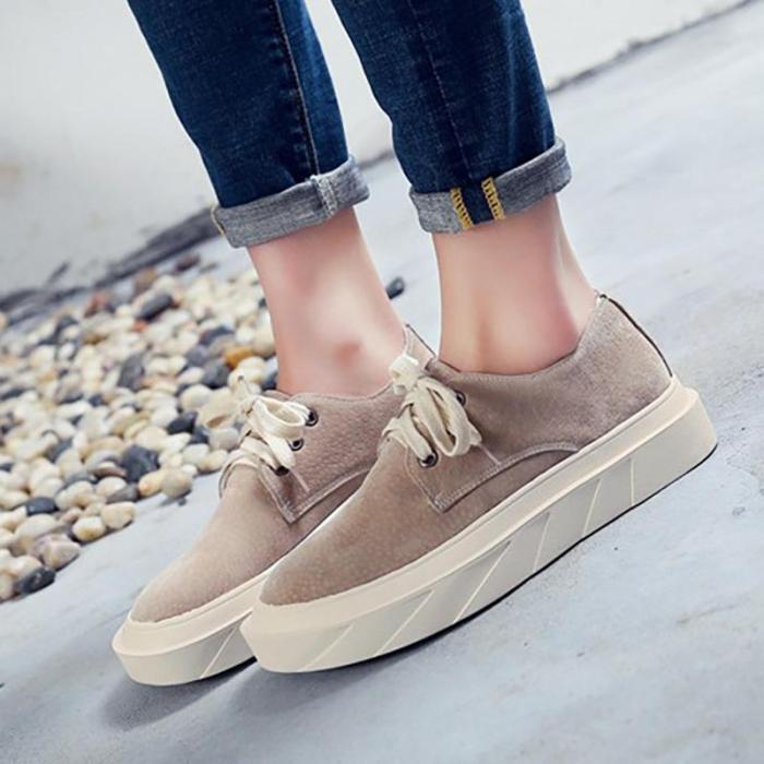 Women Artificial Suede Loafers Casual Comfort Lace Up Shoes