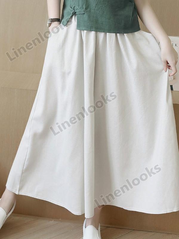 Summer Women Loose Cotton Linen Trouser Casual Elastic Waist Pleated Vintage Wide Leg Pants