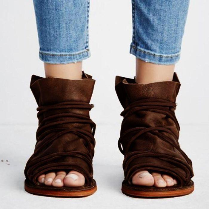 Large Size Peep Toe Zipper PU Sandals