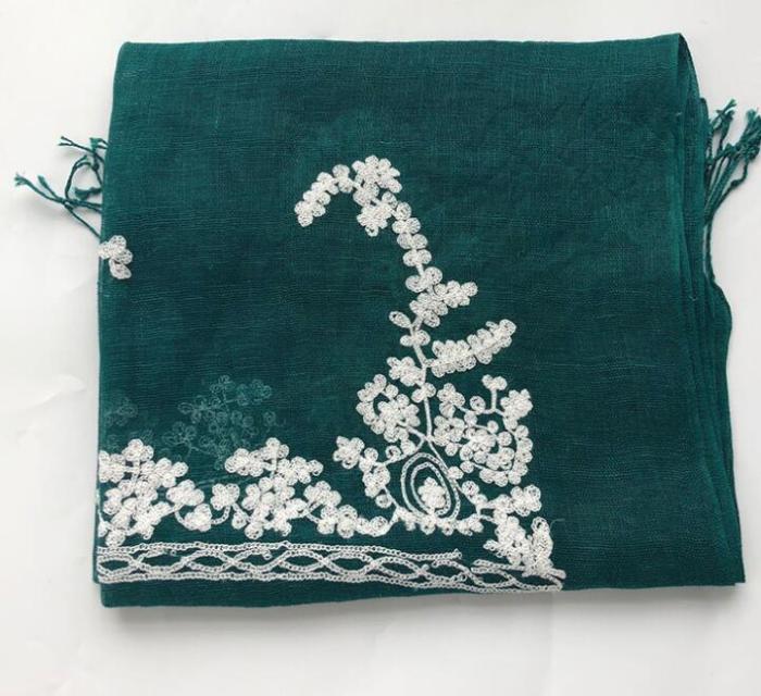 Japanese style free shipping embroidered 100% linen scarves ladies spring autumn travel sunscreen shawl ethnic style scarves