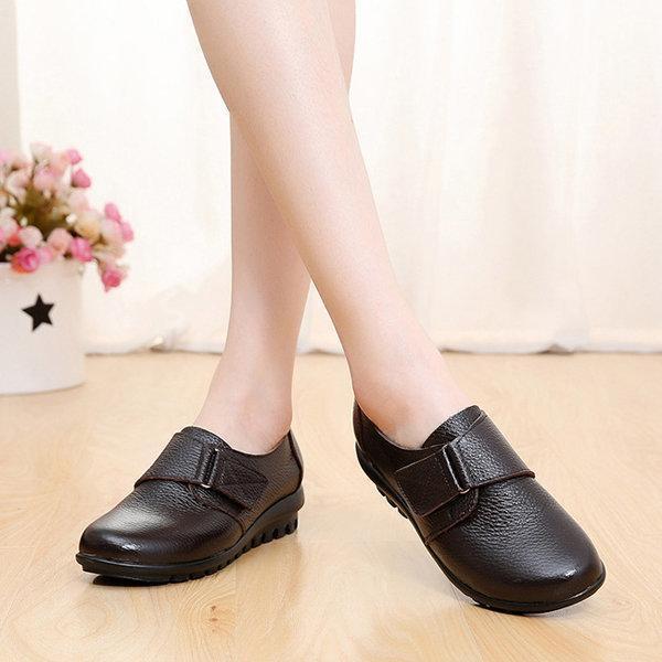 Big Size Buckle Leather Hook Loop Soft Flat Casual Loafers
