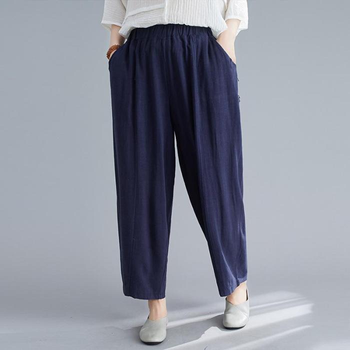 Women Harem Pants High Waist Pockets Trousers Casual Loose Cotton Linen Pants