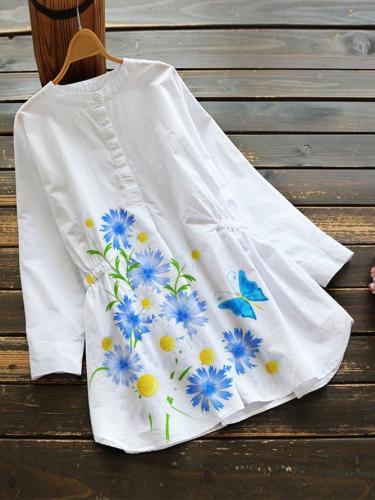 White Pastoral Cotton-Blend Floral Shirts & Tops
