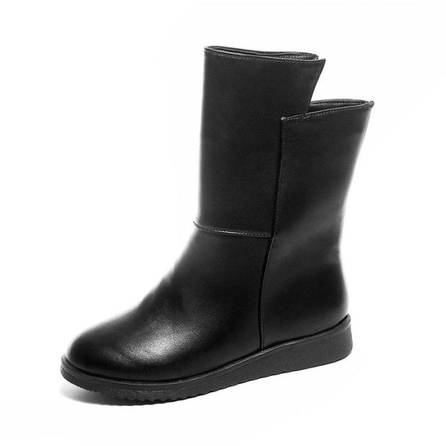 Black Wedge Heel Winter Daily PU Boot