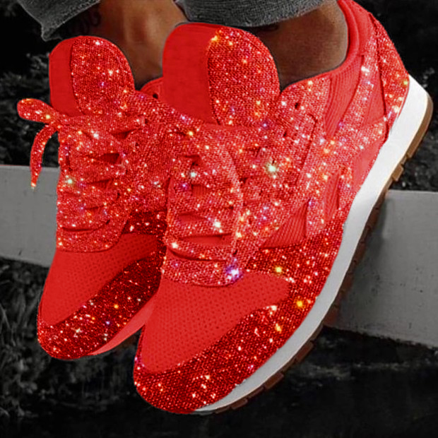 Women's Solid Color Sequined Sneakers