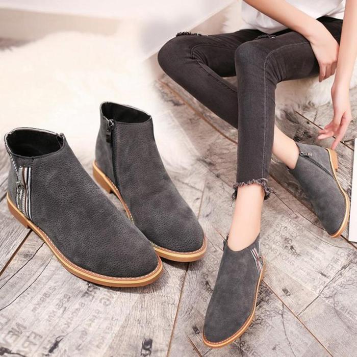 Womens Spring Ankle Suede Comfy Zipper Boots