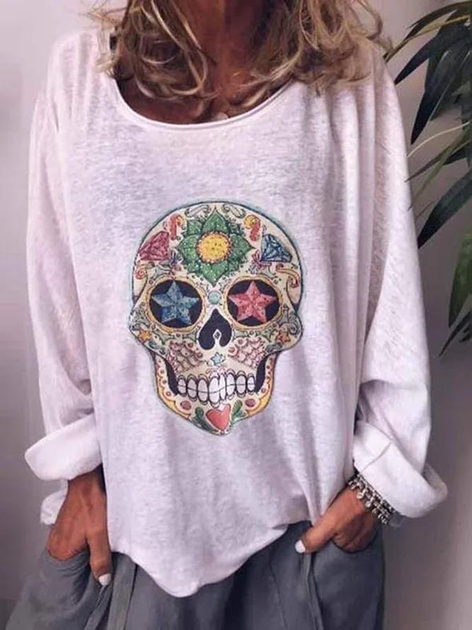 White Crew Neck Long Sleeve Shirts & Tops