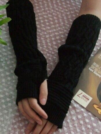 Black Coffee Gray Solid color Lace Mittens Women Winter Wrist Arm Hand Warmer Knitted Long Fingerless Gloves