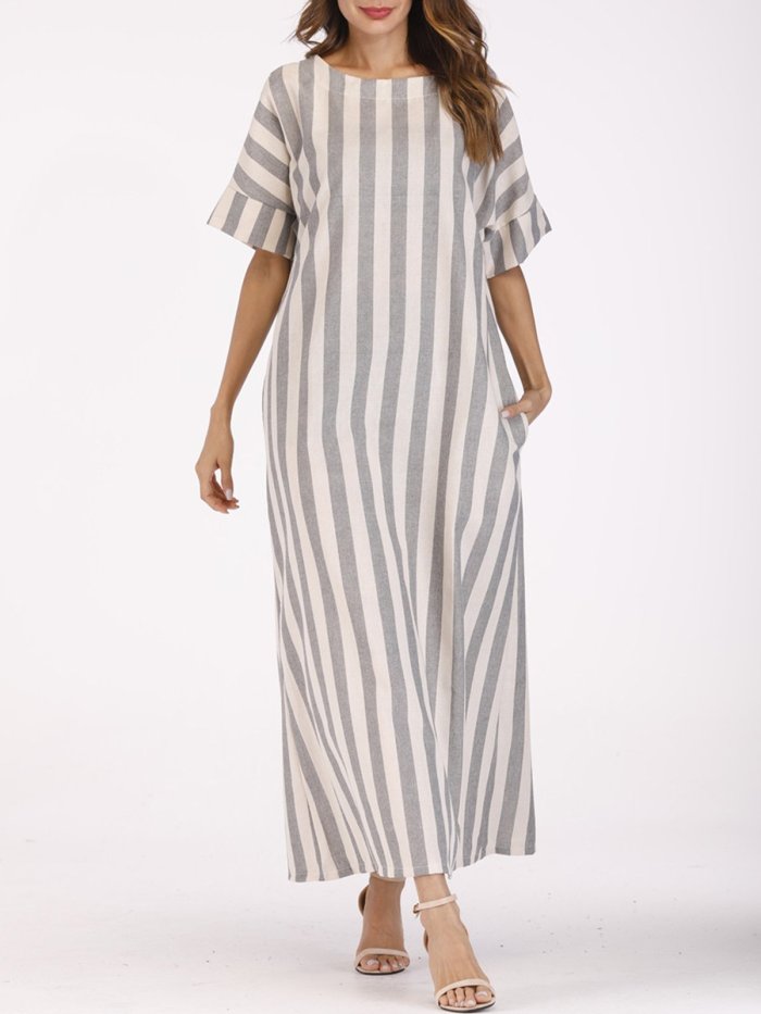 US$ 28.95 - Plus Size Casual Gray A-line Stripes Dress - www ...