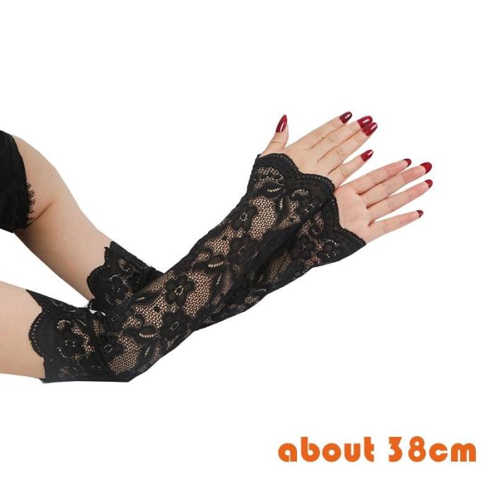Lace Arm Sleeve Mittens Covered Summer Sunscreen Lace Gloves Women