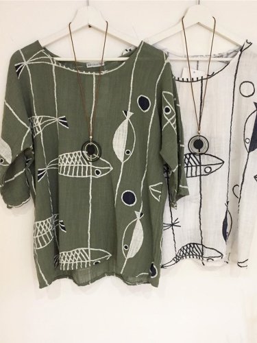 Plus Size Green 3/4 Sleeve Printed Tops