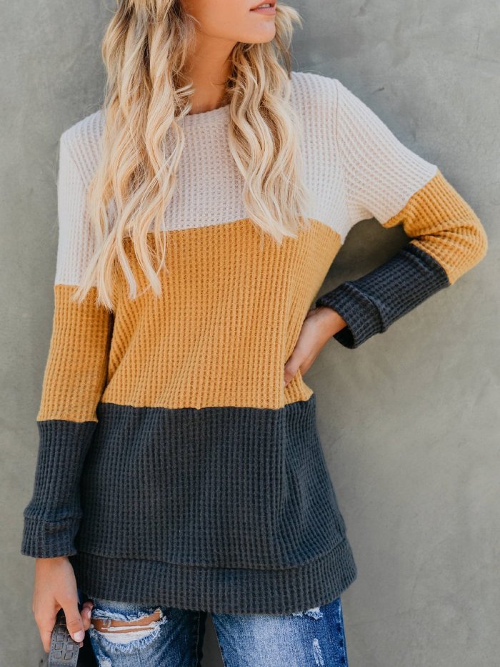 Casual Patchwork Round Neck Sweater