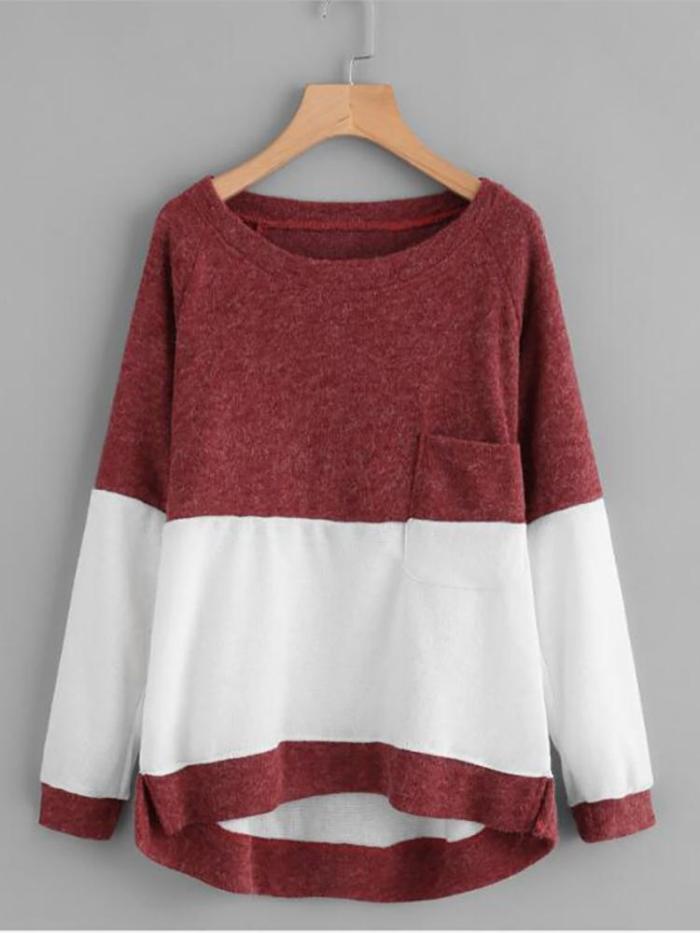 Cony Hair Wool Blend Pockets Round Neck Long Sleeve Sweaters
