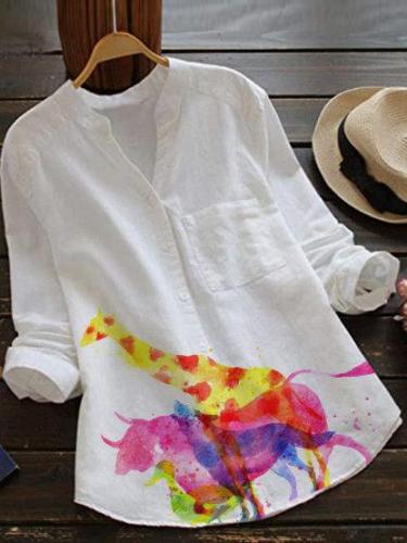 Long Sleeve Cotton-Blend V Neck Shirts & Tops