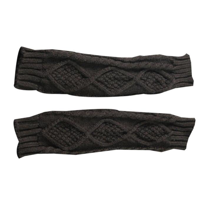 Women Autumn Winter Knit Gloves Arm Wrist Sleeve Warmer Girls Rhombus Long Half Winter Mittens