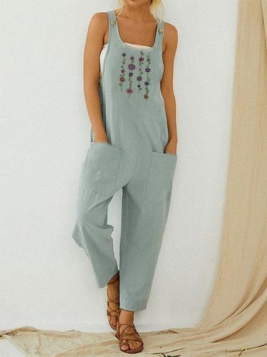Women Sleeveless Shift Floral One-Pieces Jumpsuits