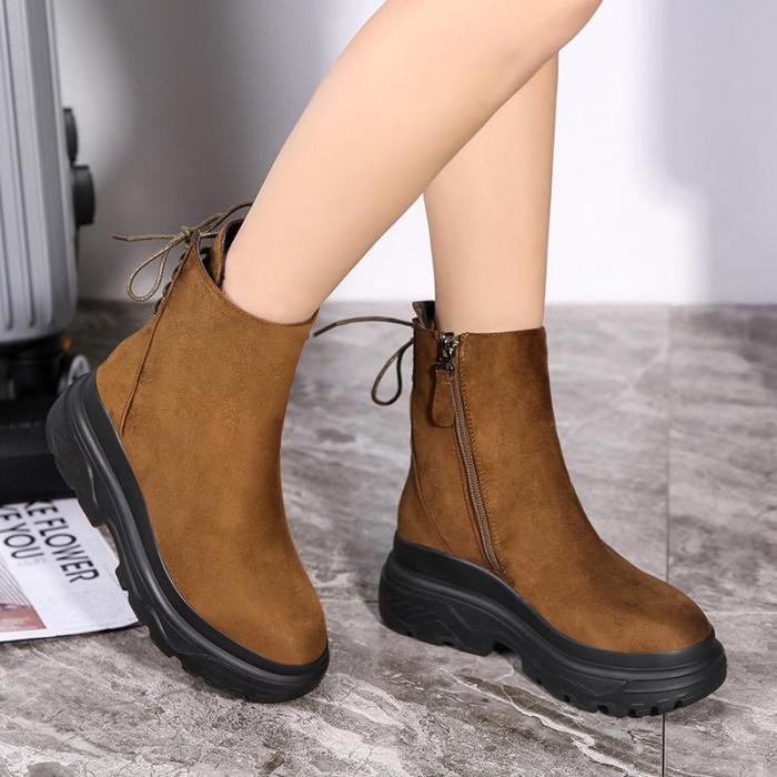 Womens Daily Flat Heel Artificial Suede Lace-up Boots Winter Snow Booties