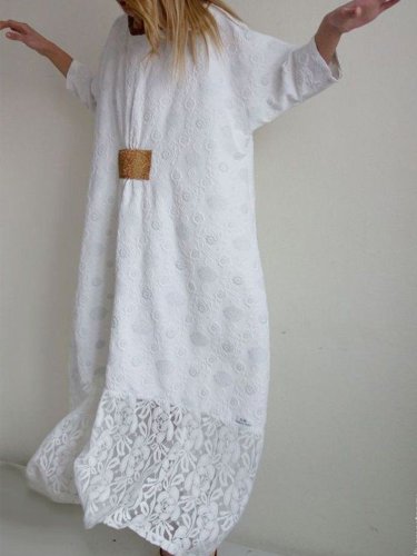 White 3/4 Sleeve Guipure Lace Dresses