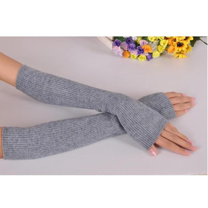 Autumn Winter  Women's Wool Arm Warmers Knitted Woolen Arm Sleeve Solid Fine Long Knitted Fingerless Gloves