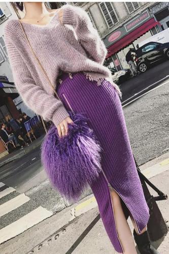 Fashion V Neck Knitted Sweater And Skirt