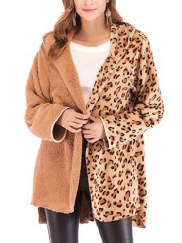 Hooded Loose Fitting Patchwork Leopard Printed Outerwear