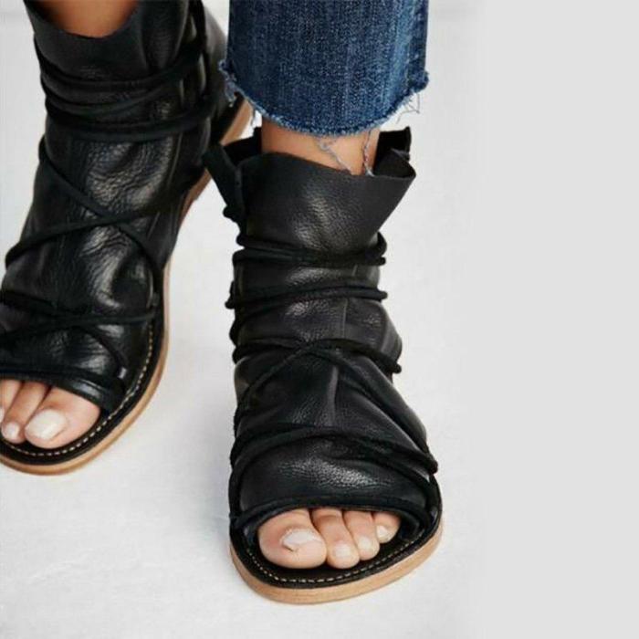 Large Size Peep Toe Zipper PU Sandals