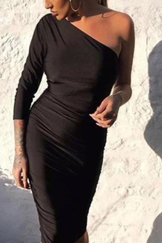 Sexy Plain Single Long Sleeve Lace-Up Bodycon Dress
