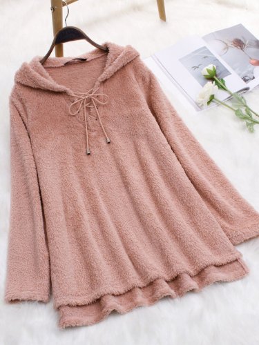 Long Sleeve Solid Cashmere Casual Hoodies