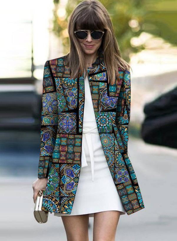Fashion Printed Colour Long Sleeve Coat