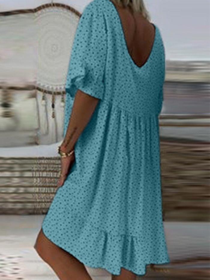 Vintage Short Sleeve V  Neck   Dresses